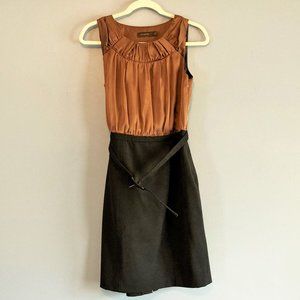 Sleeveless Brown and Black dress with ruched neckline